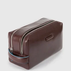 Piquadro Blue Square Beauty bag 2 zippers brown
